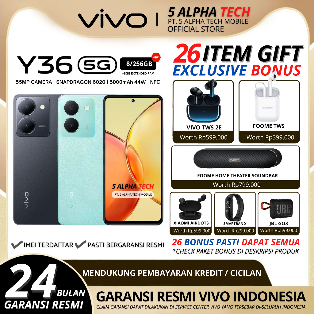 VIVO Y36 5G NFC 8/256GB ( +8GB EXTENDED RAM ) GARANSI RESMI VIVO