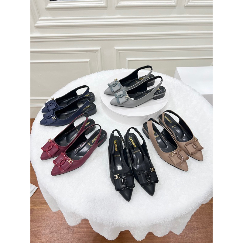 Sepatu flat shoes wanita kekinian terbaru Louisdear B104 bahan Dove Heel 2 cm tali belakang