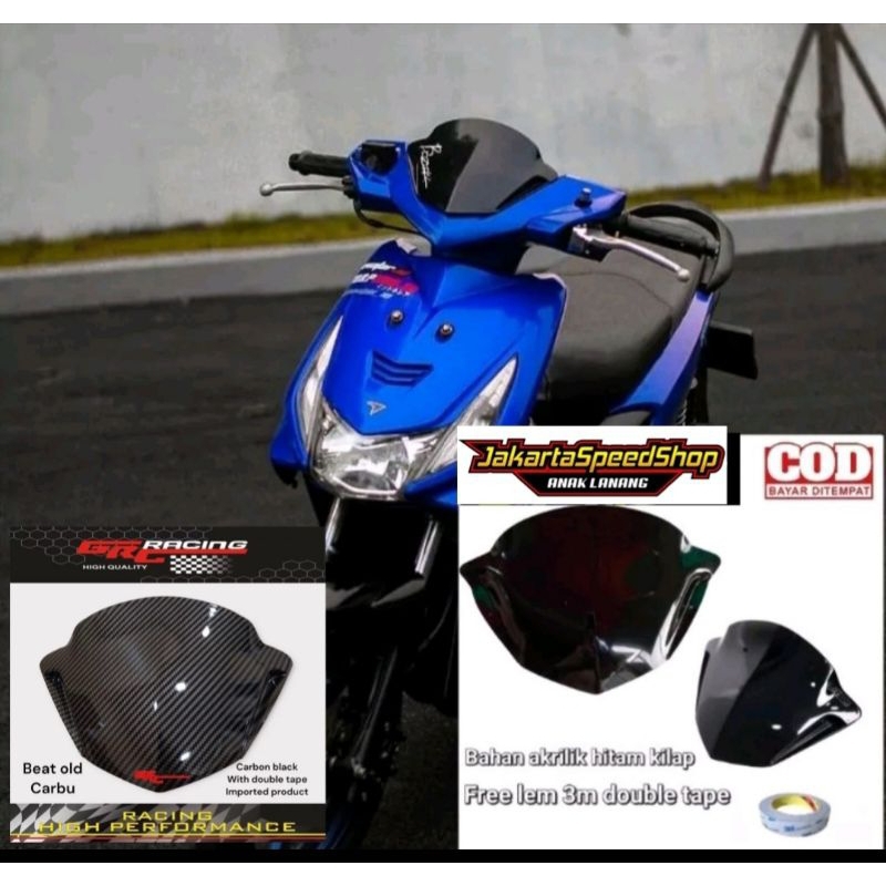 Visor honda beat lama beat karbu bahan akrilik pnp honda beat new esp beat fi lama warna hitam &amp; carbon celup wtp free lem 3m doubel tape