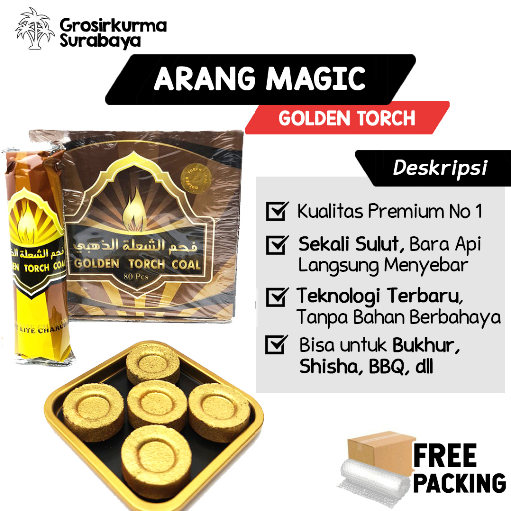 ARANG MAGIC EMAS Golden Torch Sekali Sulut Langsung Menyala Untuk BBQ Shisha Sate