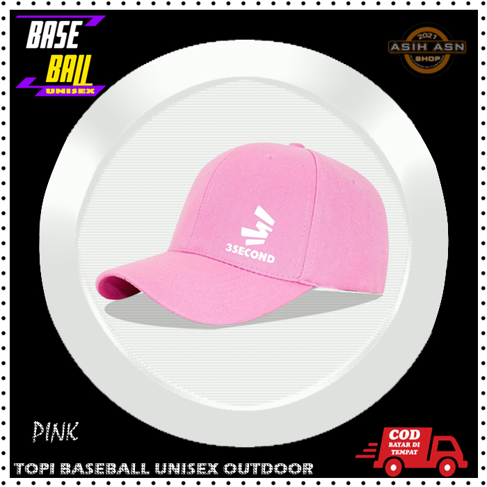 TOPI BASEBALL 3SECCOND PINK TEX PUTIH / TOPI KEREN BISBOL / AKSESORIS FASHION TOPI DEWASA / TOPI CEW