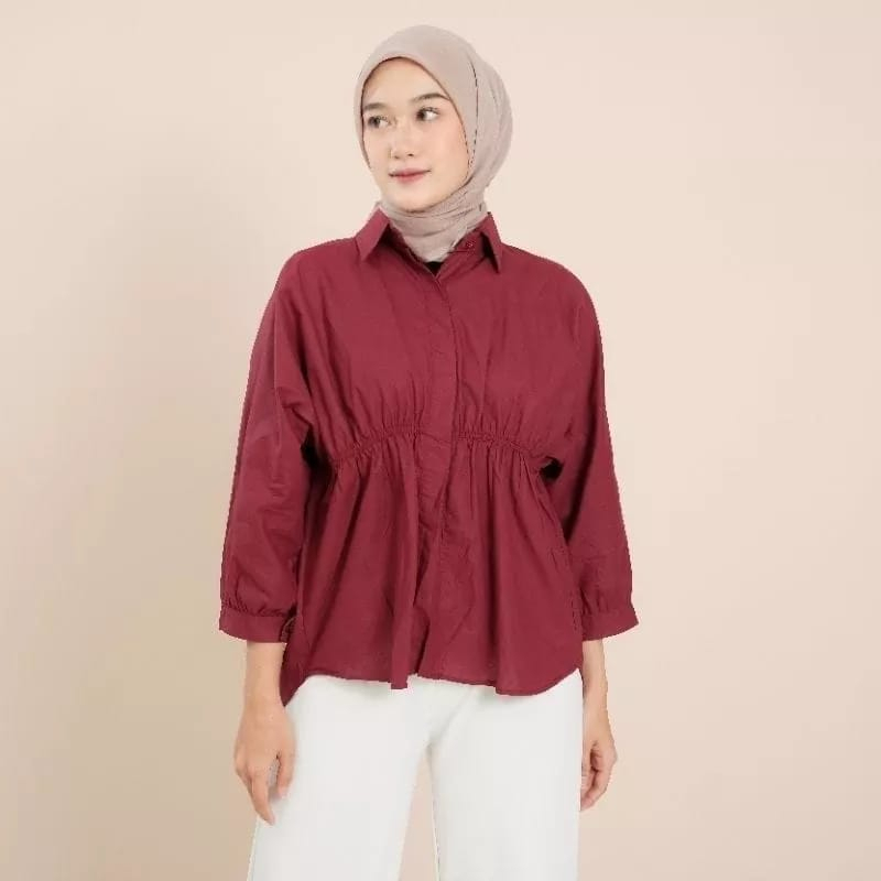 ALYA SHIRT - Kemeja Wanita - Atasan Wanita Oversize - Kemeja Kekinian - Kemeja Kerut Depan