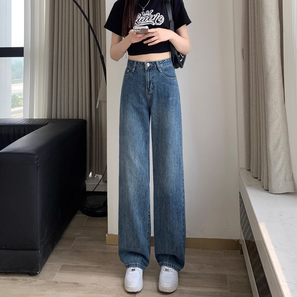 Biru Retro Highwaist Terbaru Boyfriend Celana Jeans Panjang Wanita Kulot