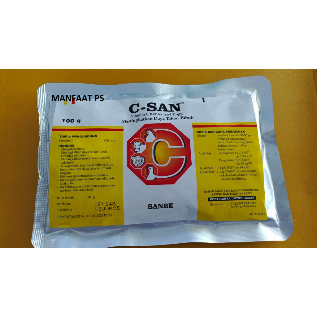 C-SAN 100 gram Vitamin C Hewan Ternak Sapi Kambing Domba Unggas Ayam Konsentrasi Tinggi Sanbe