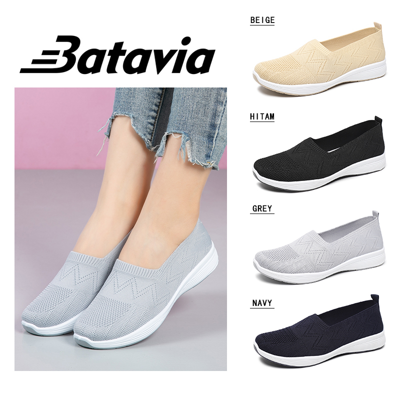 2023 Batavia Baru import sepatu wanita Sepatu hitam Wanita sepatu flyknit Sepatu Wanita ibu sepatu flat rajut Sepatu Wanita Dewasa Sepatu pantafel Wanita Sepatu Wanita Merek A164