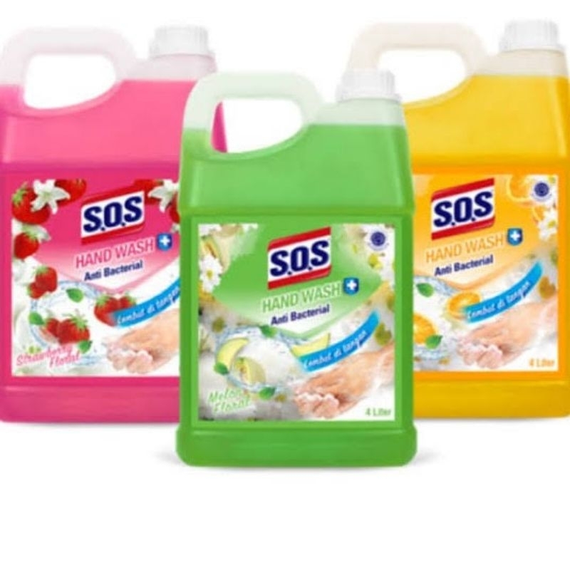 SOS Hand Wash Antibacterial 4L JERIGEN - S.O.S Hand Soap Galon 4 Liter - Handsoap 4 L - Sabun Cuci Tangan Antibakterial REFILL 4 LITER