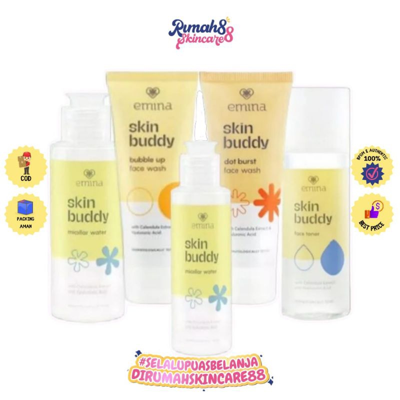 EMINA Skin Buddy SERIES | Face Wash | Scrub 60ml Dot Burst | Double Bubble | Micellar Water | Sunscreen Skin Buddy