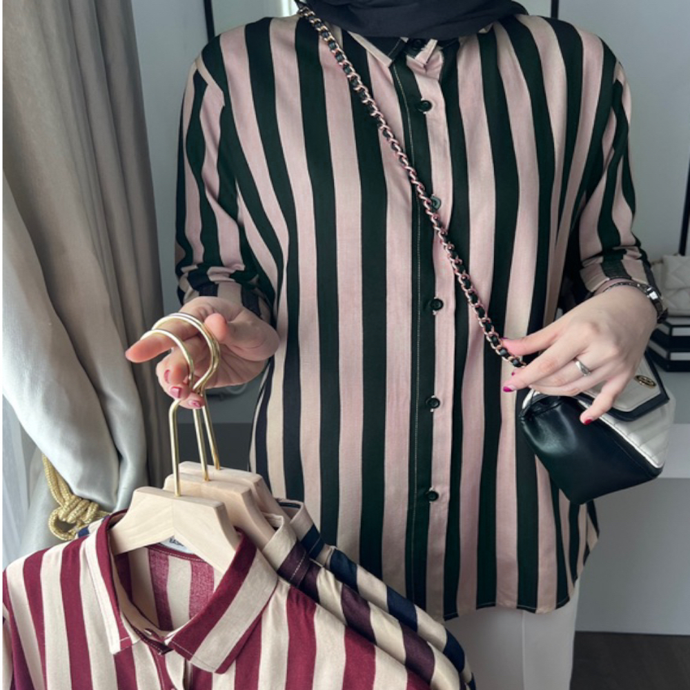 Kemeja jumbo wanita motif salur bahan rayon ld 125 wanita lengan panjang model selegram terbaru 2023 termurah bisa bayar ditempat