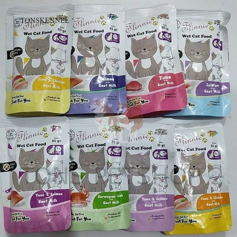 Makanan Kucing Merk Flinnie Pouch Kemasan 85gr