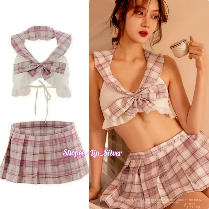 Lingerie / Lingeri Cosplay Baju Seragam Murid Siswa Pelajar Sekolah Jepang Wanita Kotak - Kotak Seksi Jepang Cantik / Baju Kostum Dinas Malam Wanita Seksi