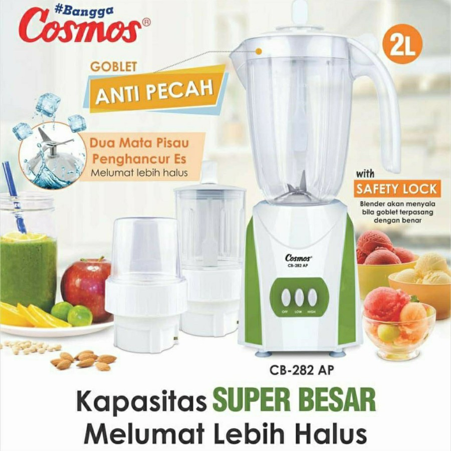 Blender Cosmos 3in1 CB-282AP CB 282 AP 2L 2 Liter Anti Pecah Penghancur Es Batu Safety Lock