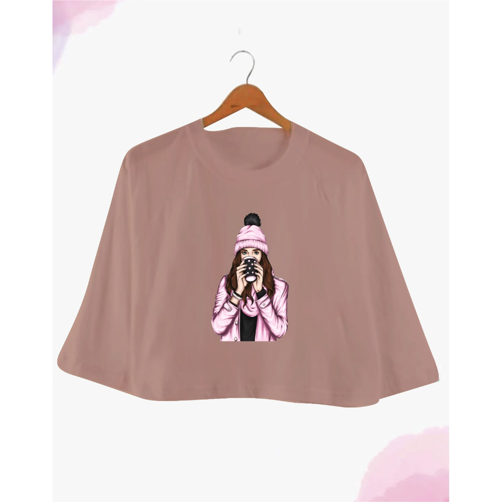 Kaos Oversize Crop Tangan 3/4 DTF women coffee / girl power