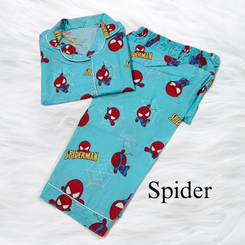 Spider biru - baju tidur piyama bisa couple keluarga katun jepang grade A