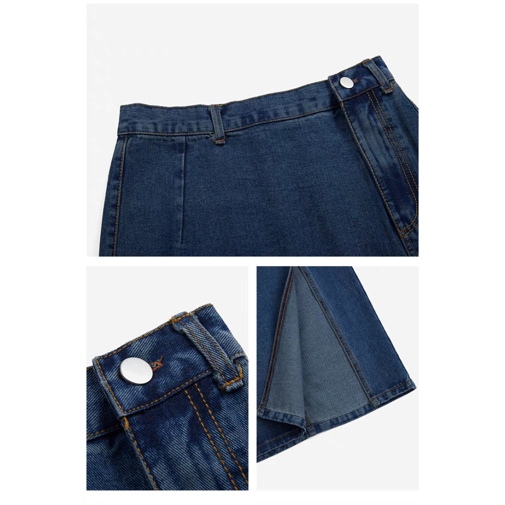 A-Line Highwaist Celah Samping Rok Jeans Kekinian