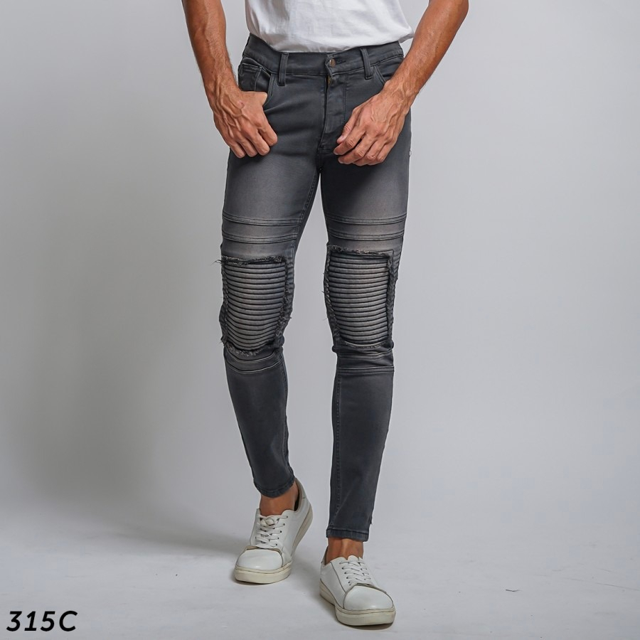 SKINNY JEANS BIKERS PATCH GREY WASH WHISKER PRIA PULL&amp;BEAR SOFT JEANS ABU TUA FEDDING