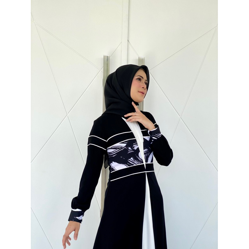 Dress Nayla Hitam putih Original Zai Muslim Wear