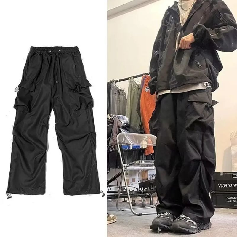 Celana longgar pria cargo pants panjang baggy kargo parachute
