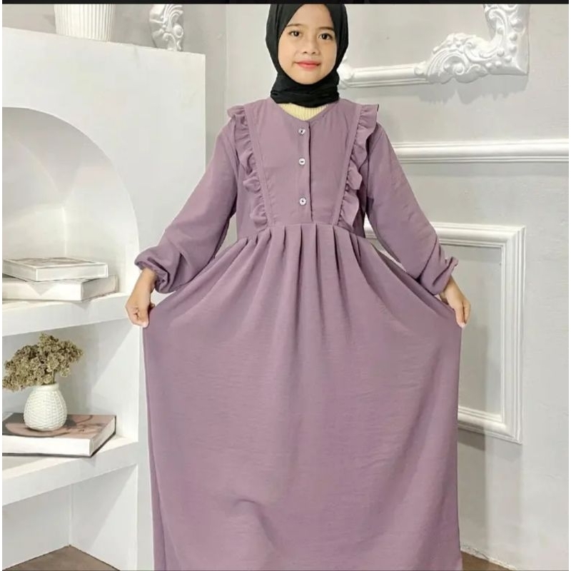 gamis crinkel anak terbaru kekinian/gamis anak usia 8-12 th/gamis crinkel anak