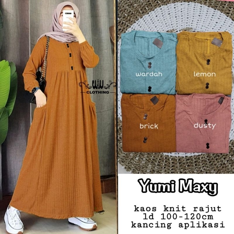 GAMIS TERBARU YUMI MAXY GAMIS KAOS KNIT RAJUT PREMIUM L XL XXL LD 100 BAHAN KAOS KNIT RAJUT