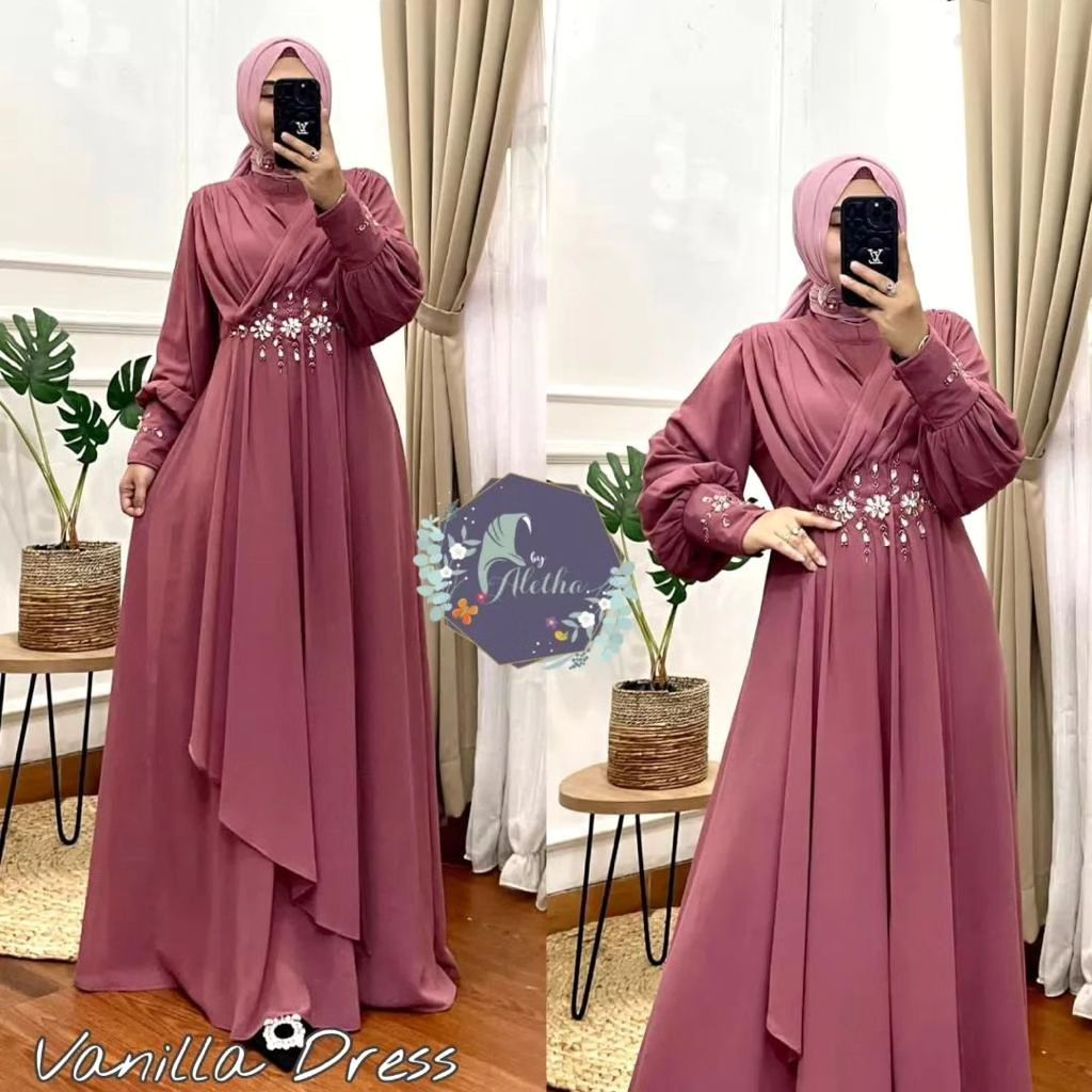 FASHION MUSLIM TERBARU VANILA DRESS IMPORT  BAHAN CERUTY KEKINIAN OOTD STYLE LEBARAN WANITA 2023 TREND TERLARIS MODEL  BUSUI APLIKASI MUTIARA DRESRBARU HIDAYAH COLLECTIONS PREMIUM