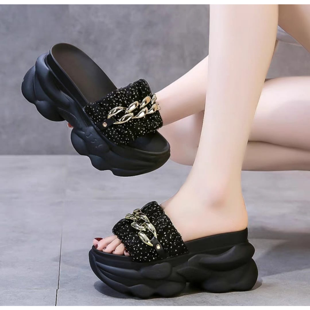 Sandal Selop Wedges Wanita Momoni Style Fs282