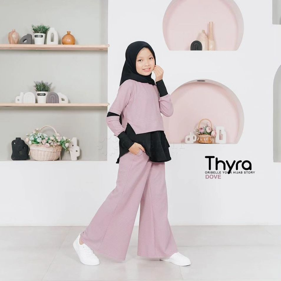 Baju Setelan Anak Perempuan Fashion Muslim Anak Perempuan Pakaian Set 2in1 Thyra Set Kids Setelan Cewek Lucu Gemes Bahan Crinkle Airflow Usia 10 11 12 Tahun