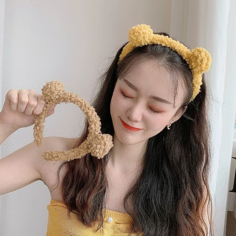 Bando Karakter Telinga Beruang Bear Bulu Korea Kekinian Bandana Bando Handuk Aksesoris Rambut Murah Import