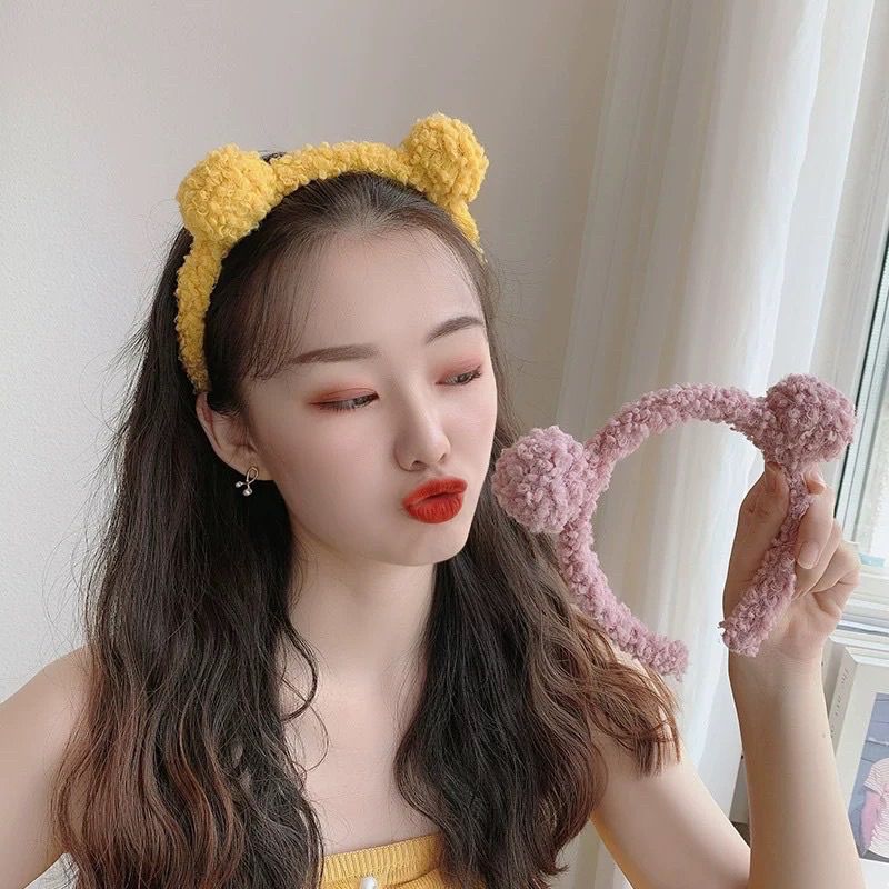 Bando Karakter Telinga Beruang Bear Bulu Korea Kekinian Bandana Bando Handuk Aksesoris Rambut Murah Import