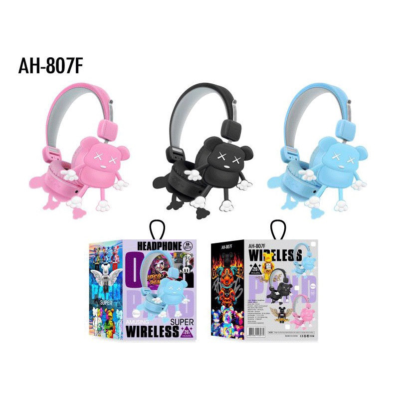 [ AH-806M / 807F ] HEADPHONE BANDO BLUETOOTH/WIRELESS KARAKTER KAWS / SUPERMARIO / DONALD /MICKEY BAHAN KARET TYPE AH-806 / AH 807F