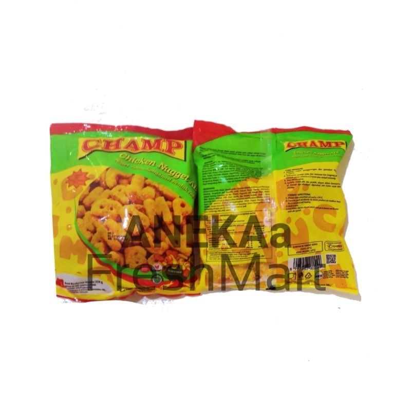 

CHAMP CHICKEN NUGGET ABC 250gr NAGET AYAM BENTUK HURUF ABC NUGGET AYAM ABC