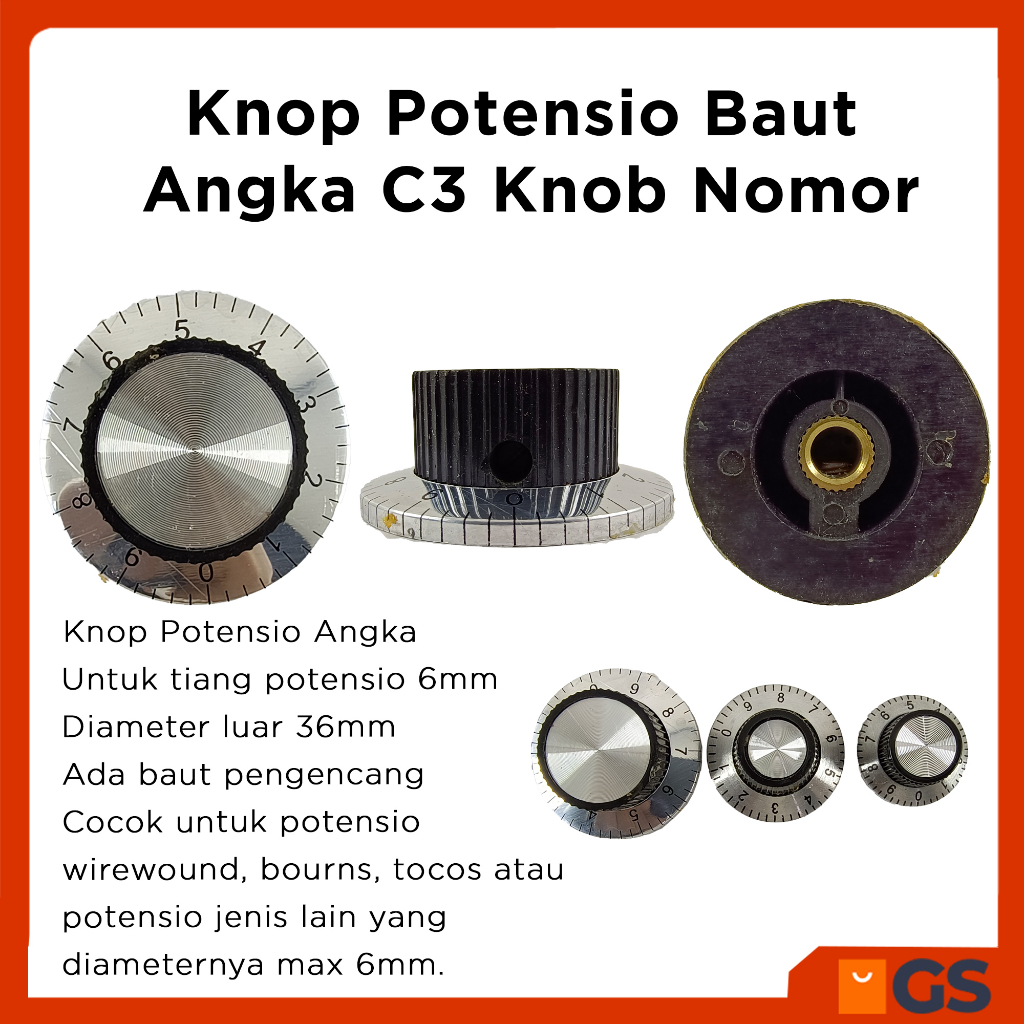 Knop Potensio Baut Angka C3 Knob Nomor