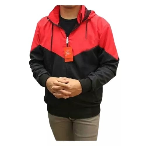 Jaket Parasut Kombinasi Merah Hitam