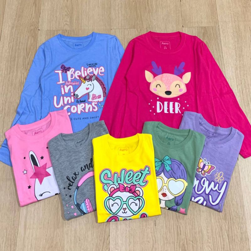 Baju Kaos Aero Anak Perempuan Lengan Panjang Kaos Anak Tanggung Cewek Usia 5 6 7 8 9 10 11 12th