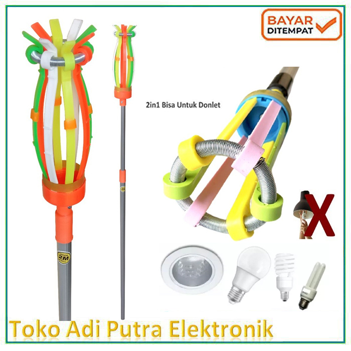 Tonglam Tongkat lampu / Stik Lampu / Galah Lampu 2,5M meter Kuat 10 Jari Alat Untuk Penganti Lampu