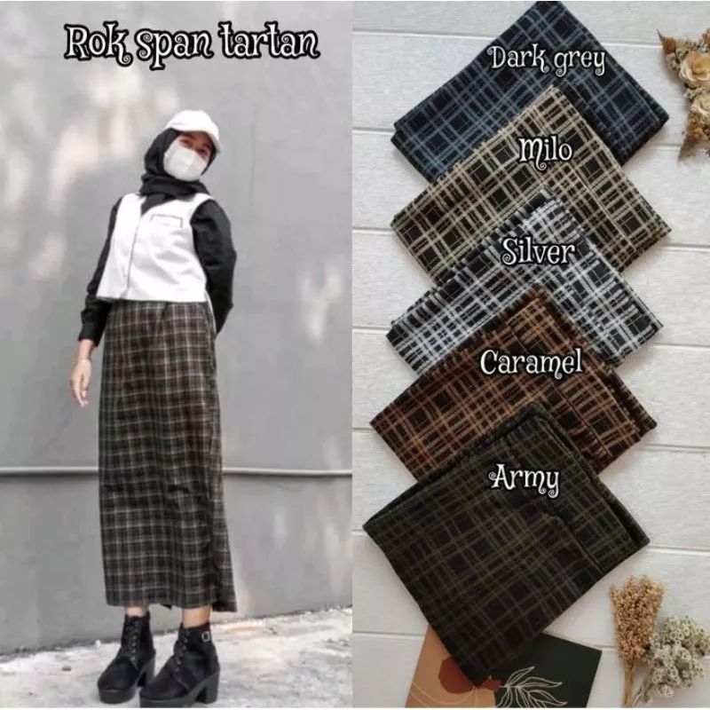 Rok Span Tartan Kotak Kotak Panjang Korean Style