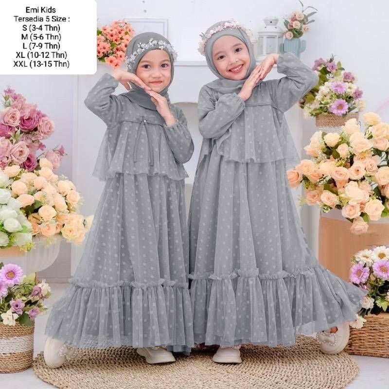 Pakaian Gamis Anak Perempun Model Terbaru Kekinian /Maxi Emi Kids 3-12 Tahun/Matt Tille Onde Mix Furing Hyget