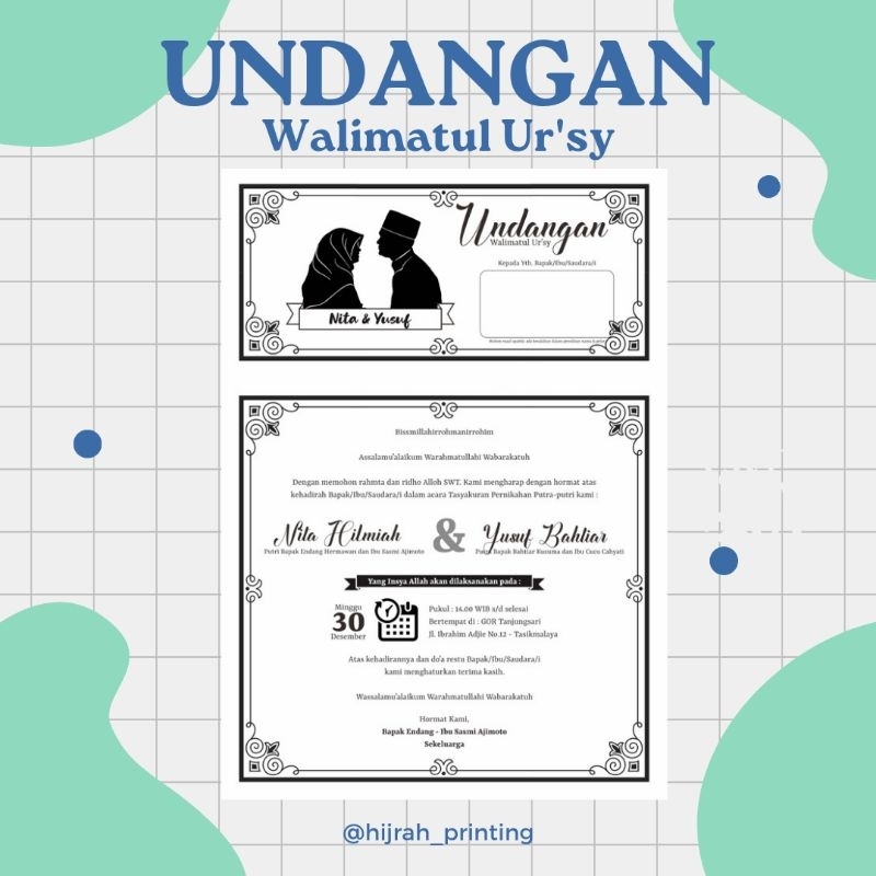 UNDANGAN WALIMAH, PERNIKAHAN, AQIQAH, TAHLIL HVS HITAM PUTIH
