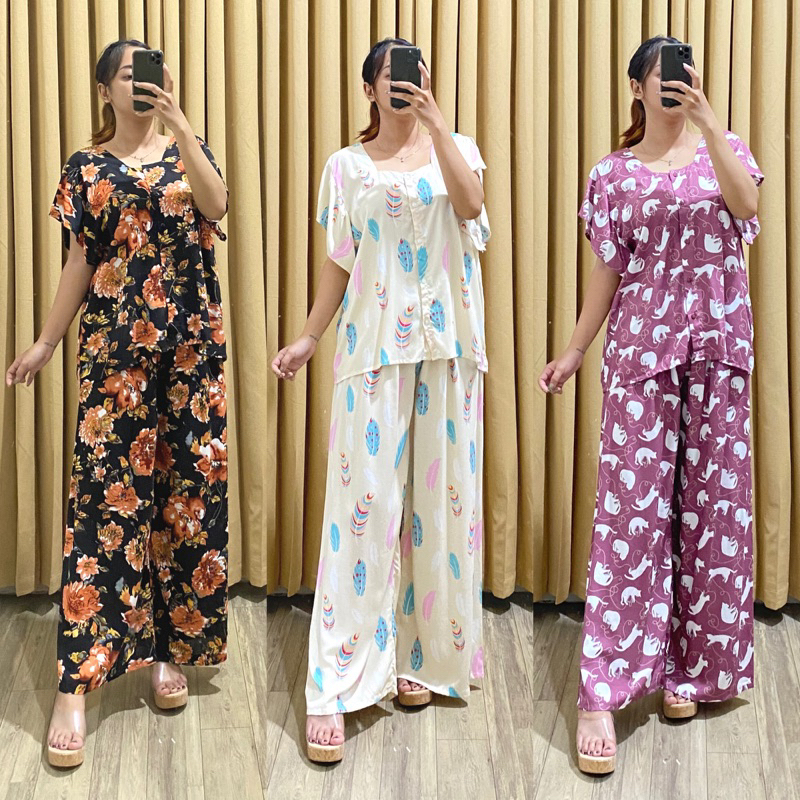 ONESET SUMMER MOTIF /ONESET CROP / SETELAN RAYON MOTIF BAHAN RAYON LD120 / SET CACA / SETELAN CROP FULL KANCING / SETELAN CELANA KULOT PREMIUM / SET CHACHAPIYAMA SUMMER BAHAN RAYON CELANA PANJANG