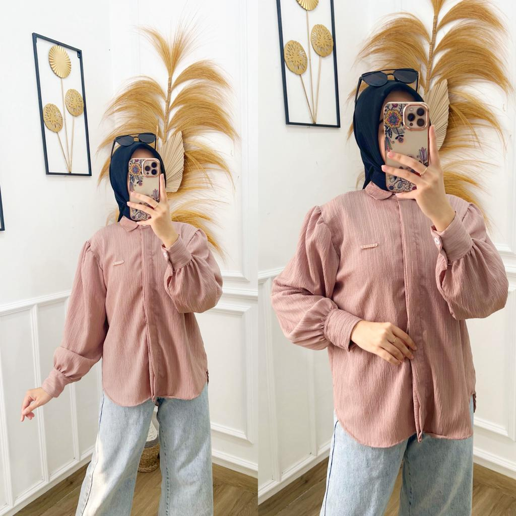 𝐊𝐈𝐑𝐀𝐍𝐈 Kemeja Balon Atasan Baby Crush Atasan Kemeja Wanita Basic Lengan Panjang Loose