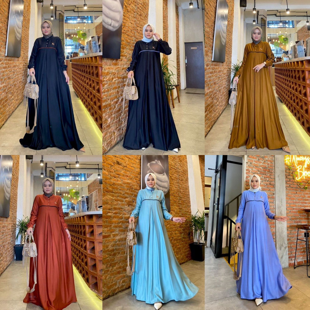 AURORA DRESS - BASIC ABAYA SIMPLE CASUAL DAILY Crinkle Airflow Busui Kancing LD110cm