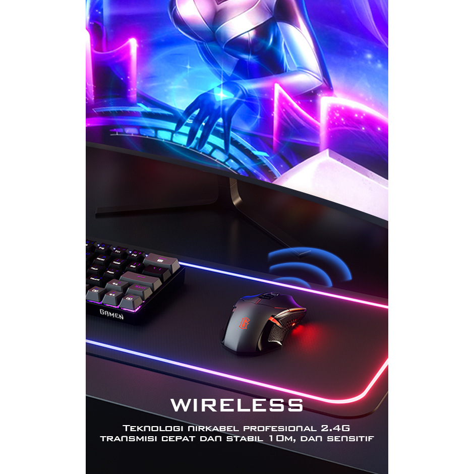 GAMEN Mouse Gaming Wireless GM300W 2400 DPI Black / Mouse USB / Mouse Gaming Tanpa Kabel Presisi Tinggi Original - Garansi 1 tahun