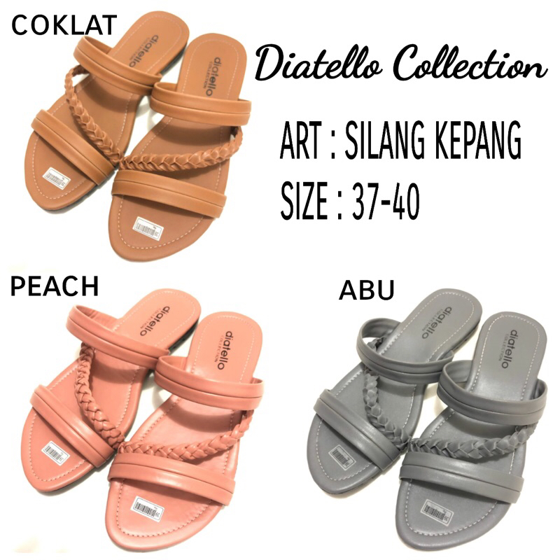 Sandal Fashion Wanita Slip On Kepang Peach Abu Coklat 37-40