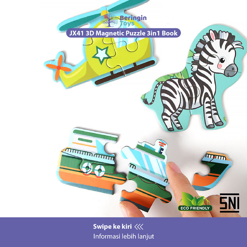 Mainan Edukasi - 3D Magnetic Puzzle 3IN1 Book JX41 - Mainan Puzzle - Puzzle Book Magnetic