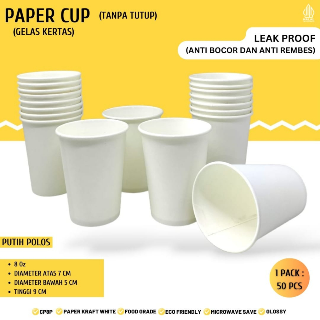 Paper Cup 8 oz Gelas Kertas Cup Gelas (Isi 50 Pcs-CP8P)