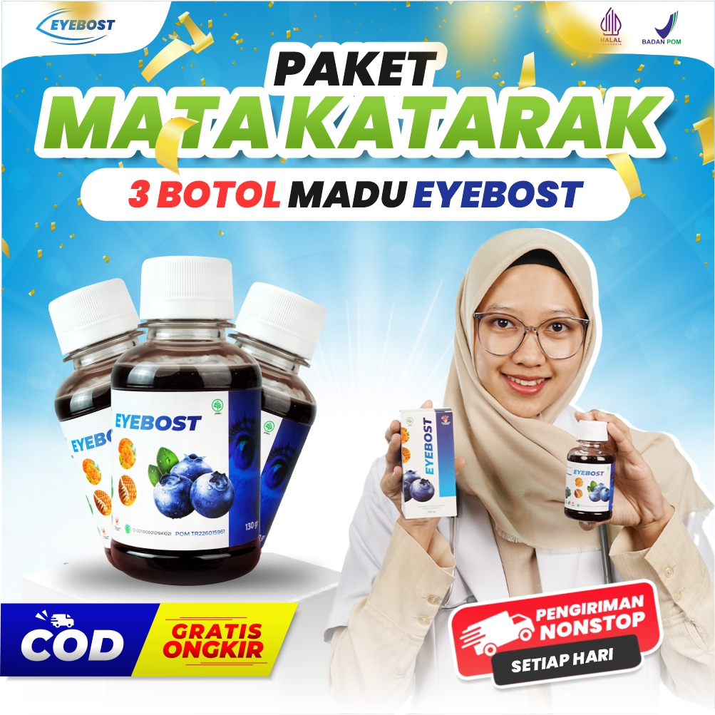 EYEBOST Paket Bebas Mata Katarak - Madu Herbal Suplemen Vitamin Mata Minus Solusi Ampuh Atasi Masalah Mata Perih Mata Lelah Mata Merah Pusing Mengurangi Mata Minus Vitamin Mata Suplemen Mata Cegah Glaukoma Asli Original Termurah Terlaris Terampuh