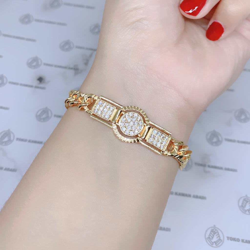 Gelang Tangan Rhodium Gold Perhiasan Fashion Wanita Dewasa Model Ring Permata *22