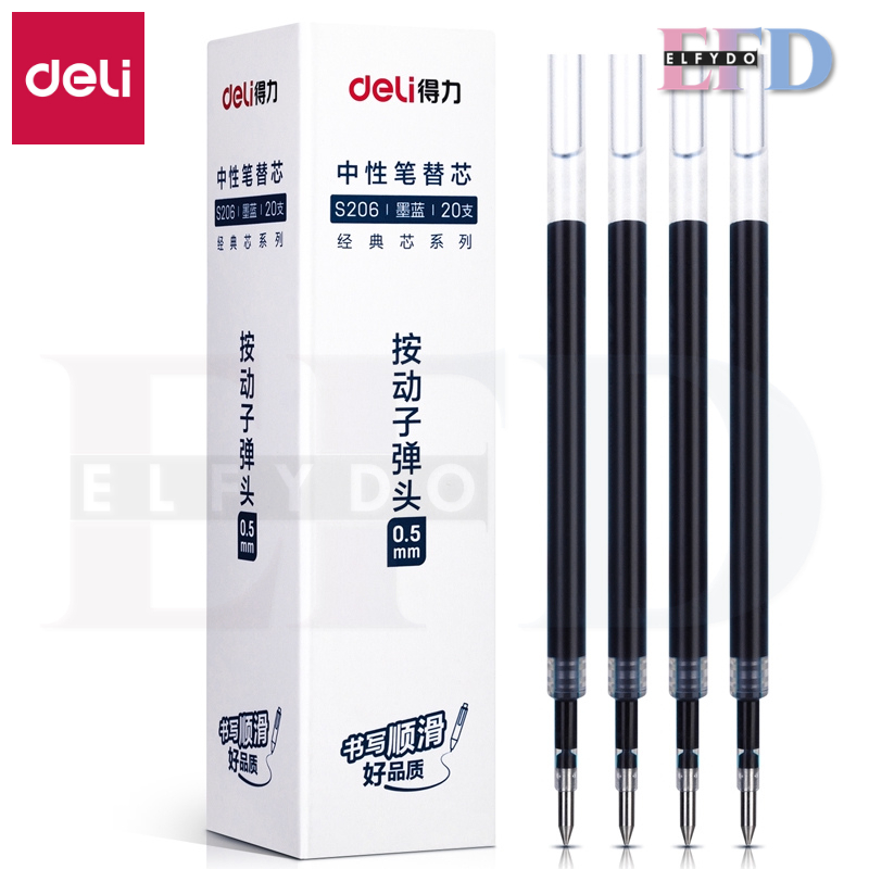 ELFYDO DELI015 Gel Pen Refill / Isi Ulang Pulpen Gel 0.5mm Hitam/Biru/Merah Panjang Penulisan Hingga 400m