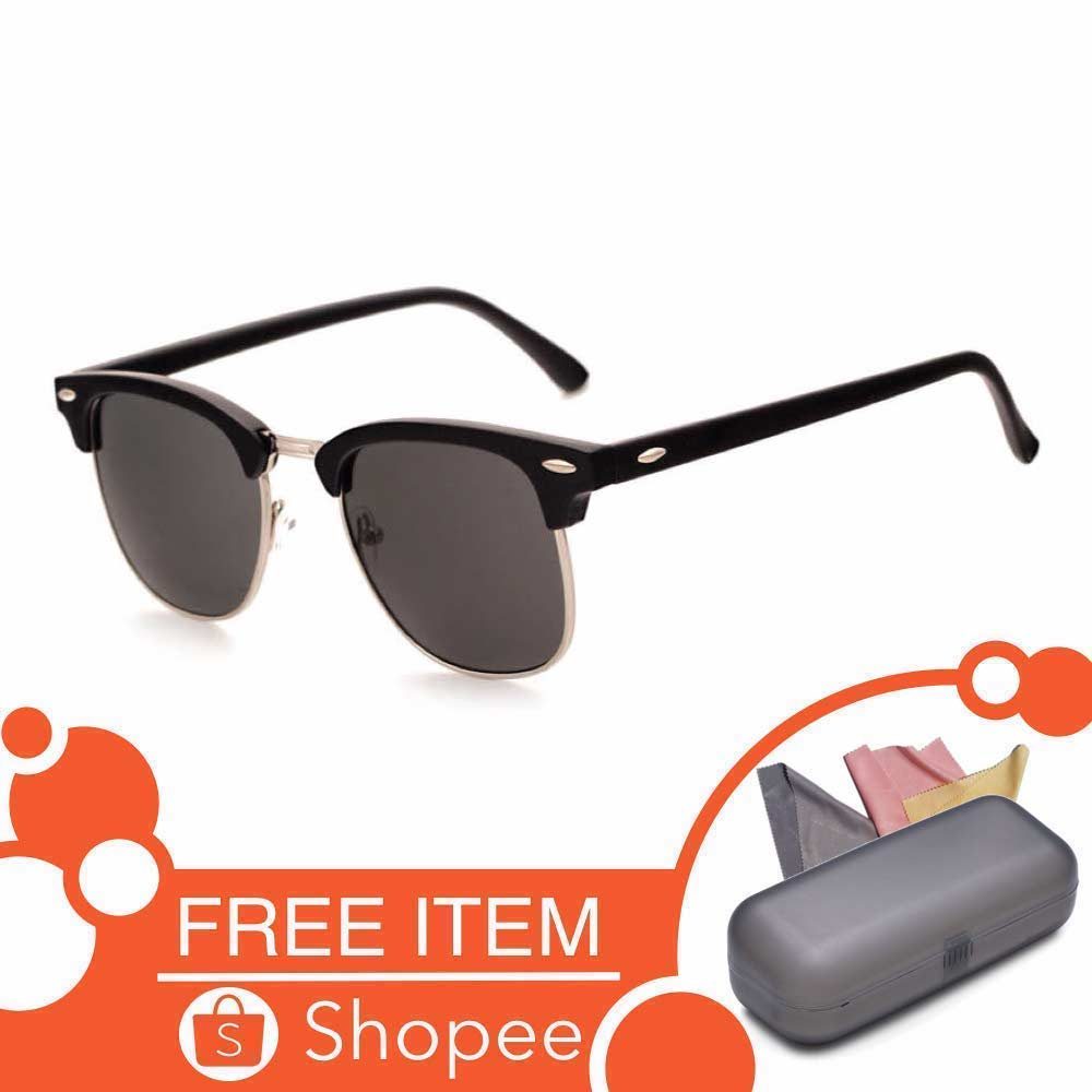 Kacamata UV400 [ Black-X ] Sunglasses Pria &amp; Wanita Korea - DPS FREE Kotak &amp; Lap