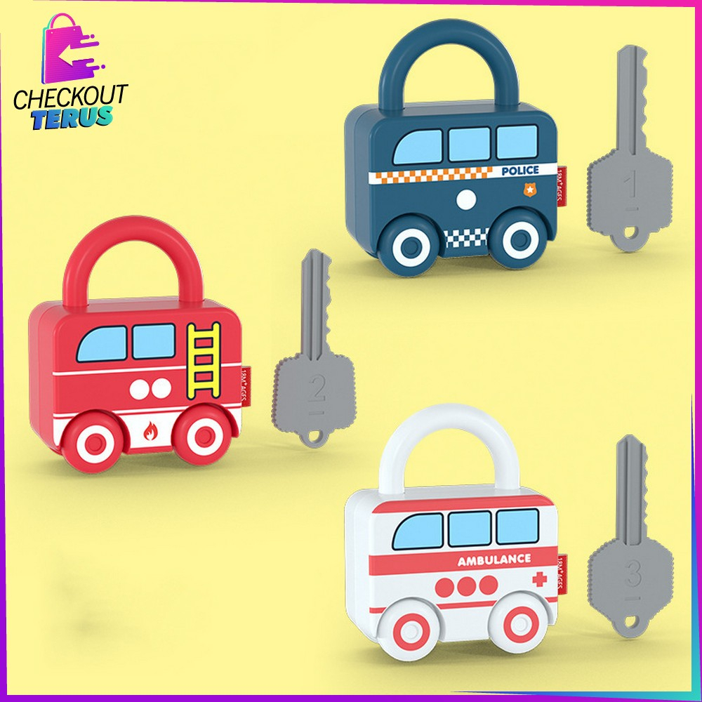 CT M318 Mainan Kunci Gembok Motif Transportasi Mainan Puzzle Key Set Anak Mainan Edukasi Anak Puzzle Matching Lock Import