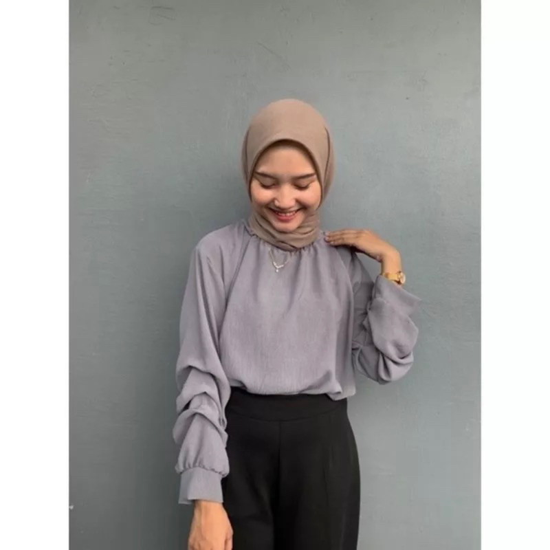 ASYA TOP | BLOUSE WANITA LENGAN CUBIT CRINKLE